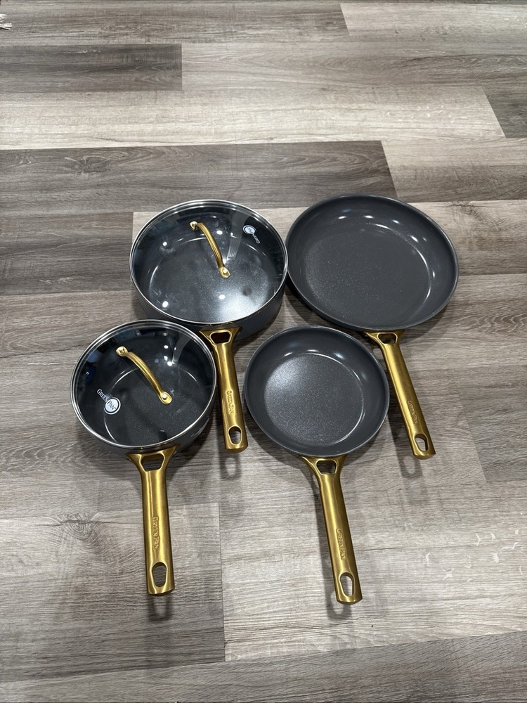 6-Piece Nonstick Navy Black & Gold Cookware Set, Excellent Condition  
