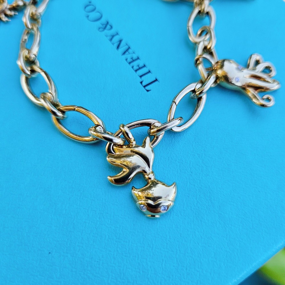 Tiffany & Co 18K Yellow Gold Diamond Fish Charm Pendant Rare Flash Sale-image