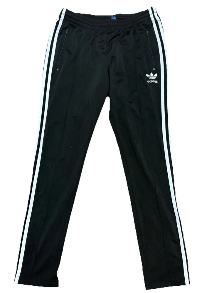 Adidas Track Pants Mens Size M Black White Three Stripe Zip Pocket Trefoil Logo