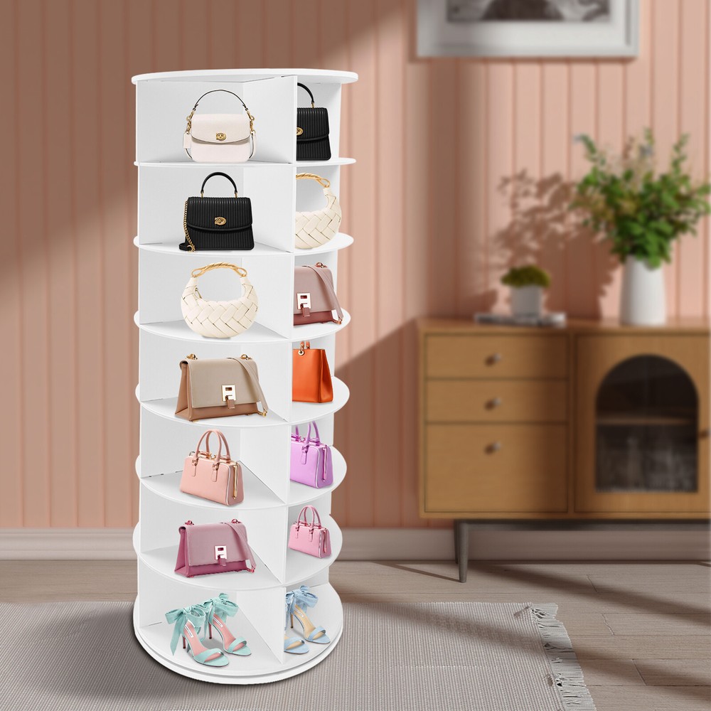 360° Rotating 7-Tier Shoe Rack Tower Organizer - White Storage Solution