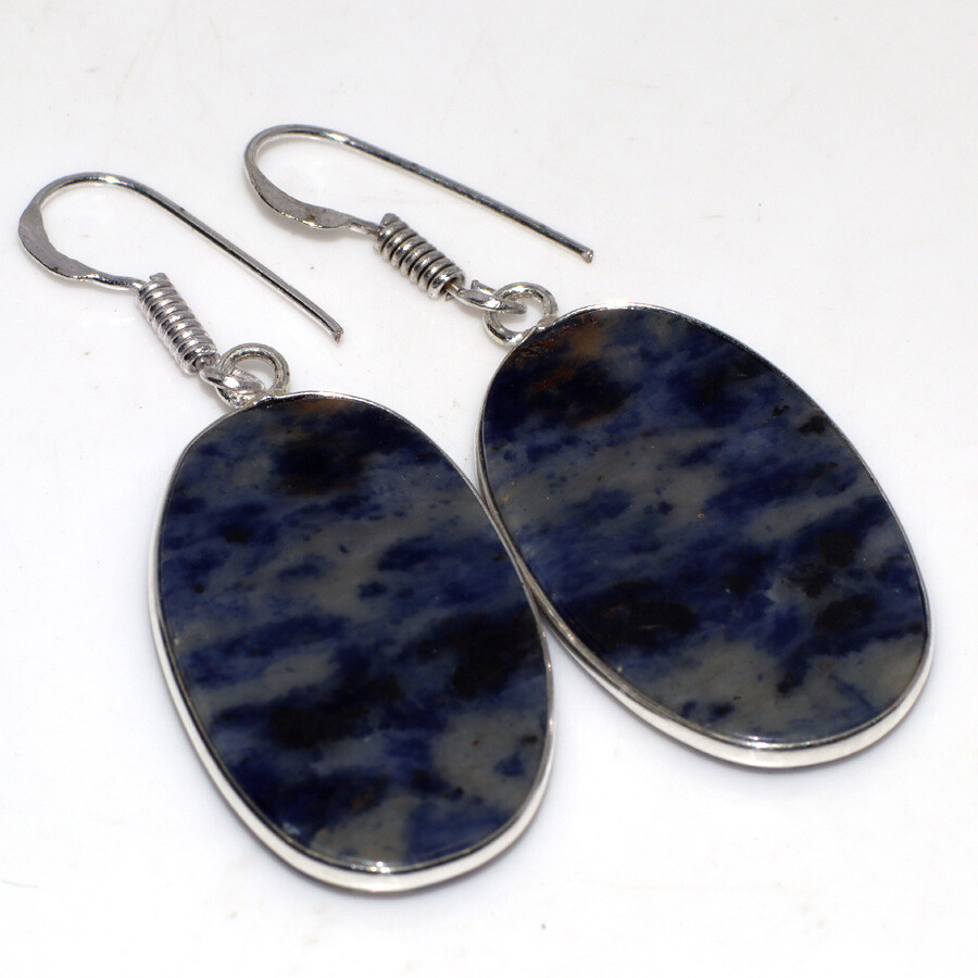 925 Silver Plated Sodalite Handmade Gemstone Earrings 2 Inch JW