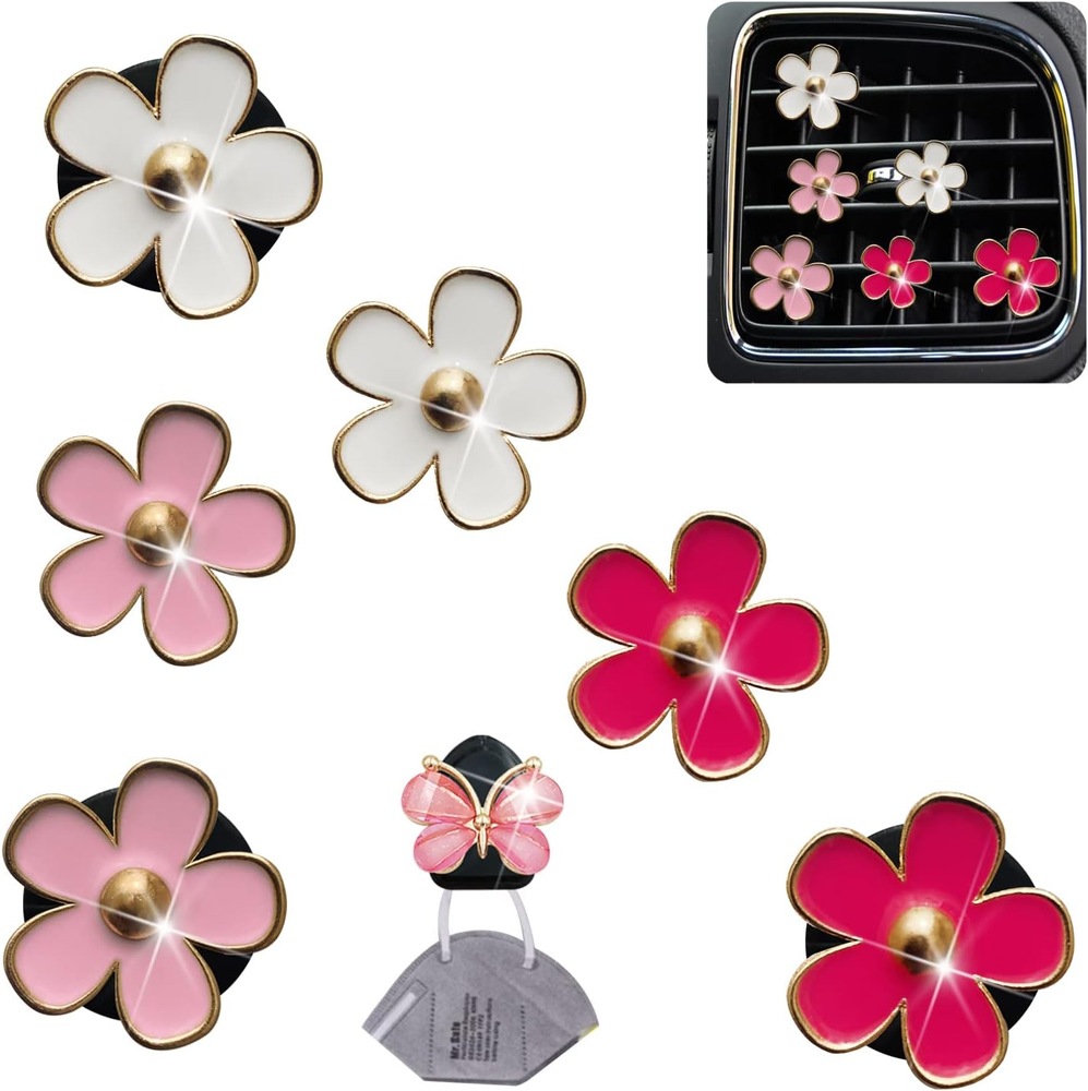 6 Pcs Daisy Air Vent Clips, Cute Flower Car Air Fresheners Vents Clips Car Diffu