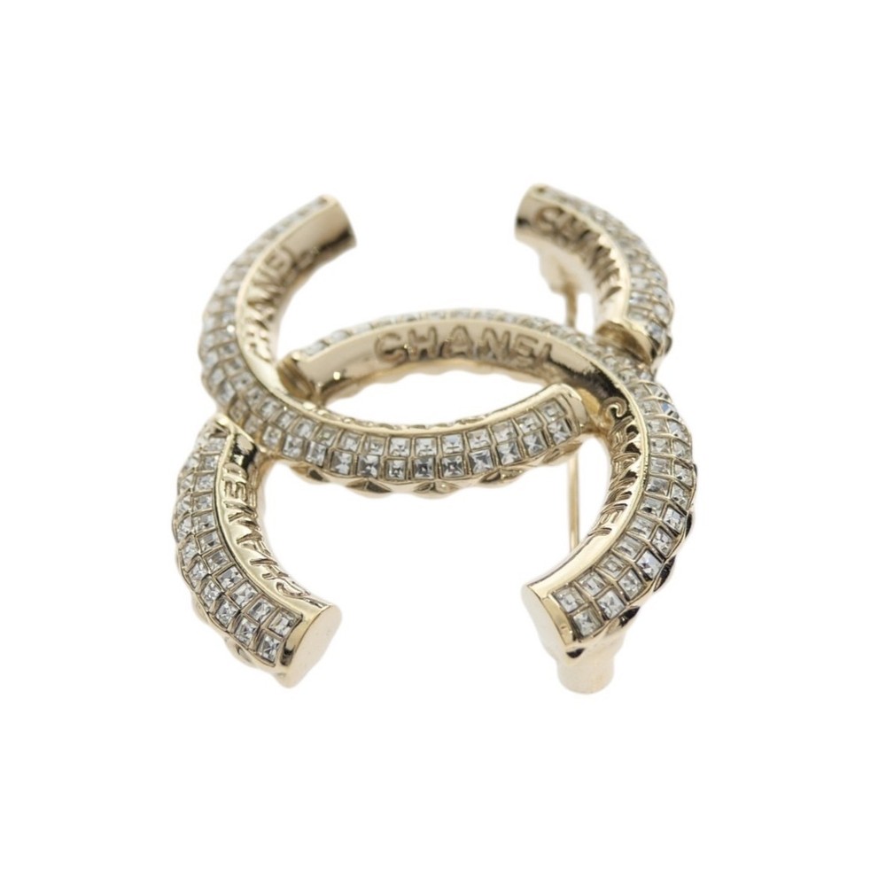 CHANEL Coco Mark Rhinestone Brooch Gold Plated A22C 407468