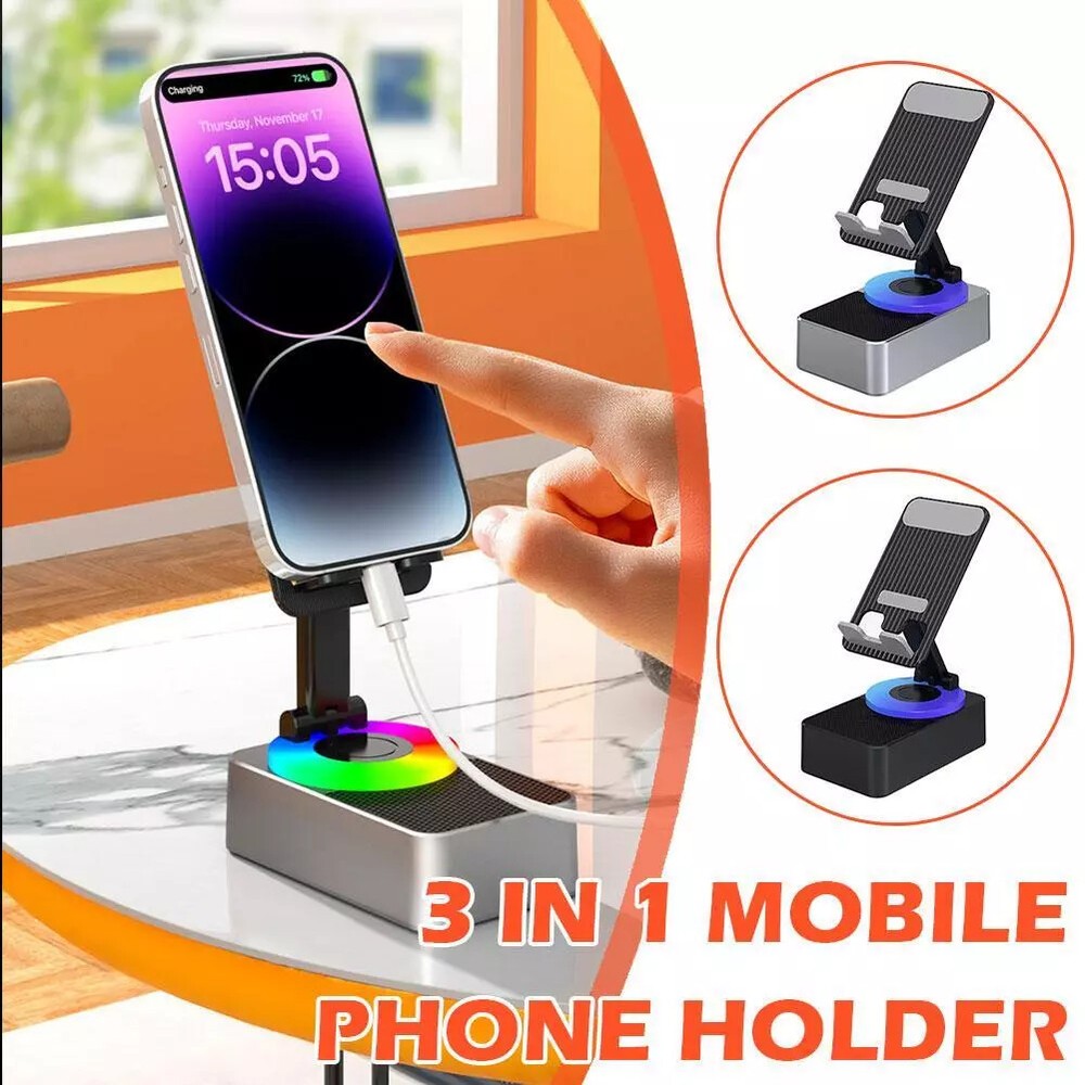 3-in-1 Bluetooth Phone Holder Stand with Built-in Speaker and Charger