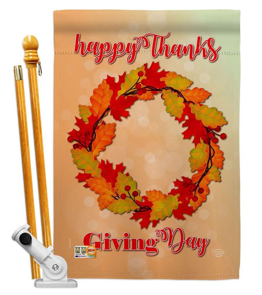 HS192138-P3 Day Wreath Fall Thanksgiving Decorative Vertical House, Single Re...