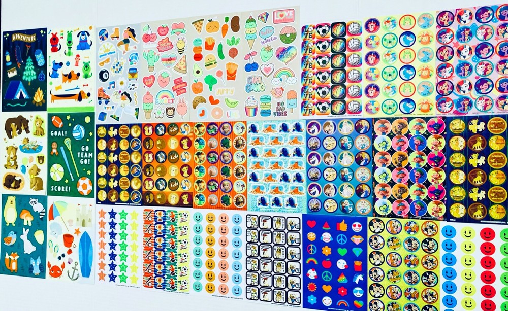 500 STICKER LOT MXD THEMES animals food fruits aliens birthday school bff hearts
