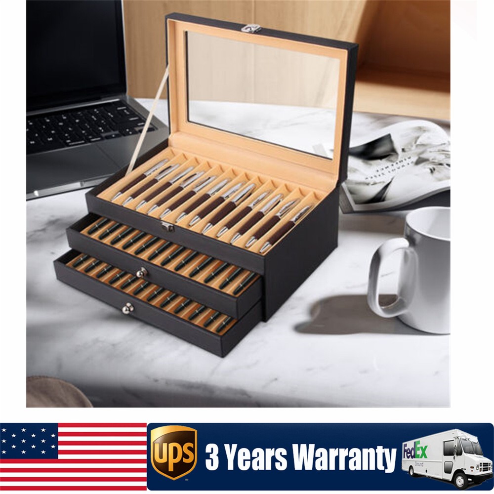 36 Slot Fountain Pen Holder Leather Display Case Organizer Collector Storage Box