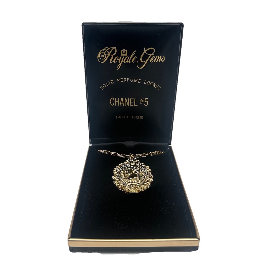 Royal Gems 14KT HGE Chanel No 5 Solid Perfume Locket with Original Box