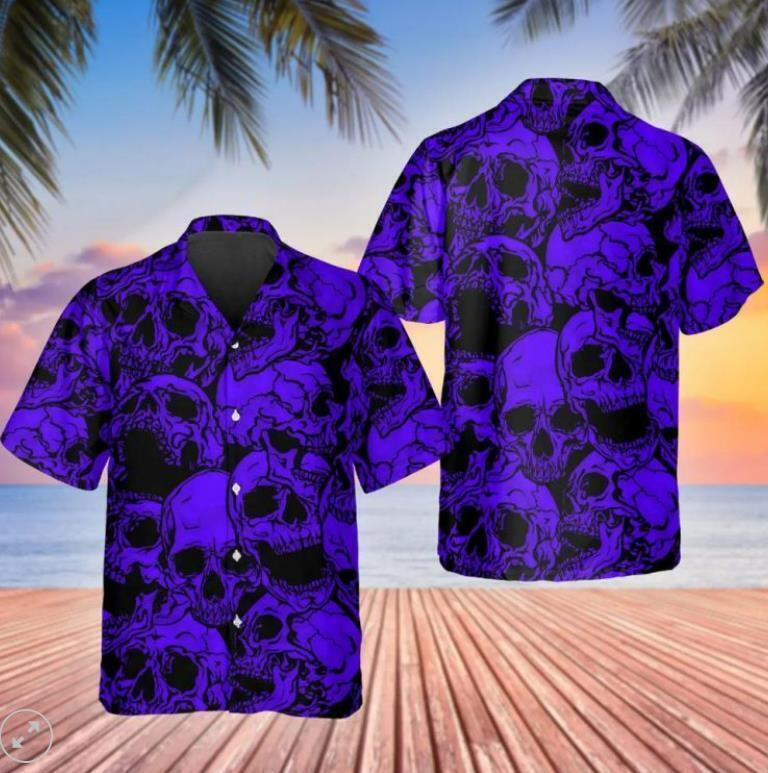 Vibrant Purple Skull Hawaiian Aloha Shirt Perfect for Summer Style