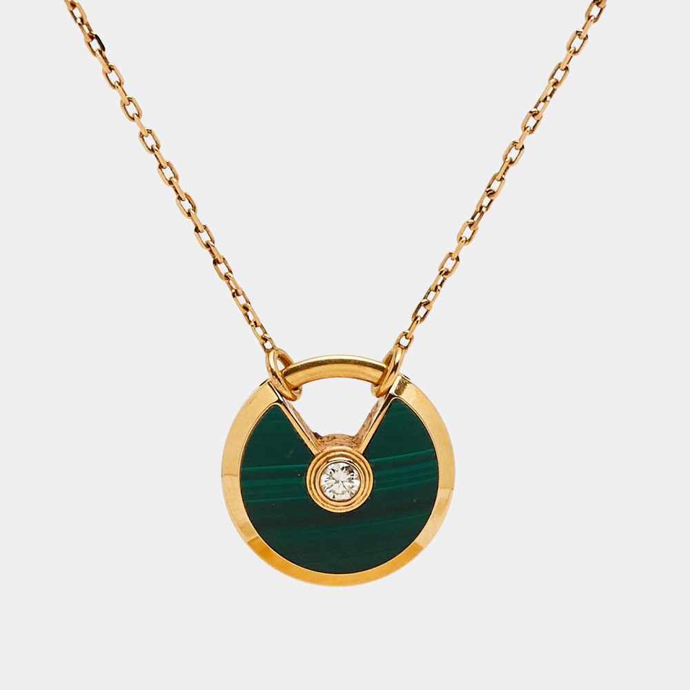 Cartier Amulette De Cartier Malachite Diamond 18k Rose Gold Pendant Necklace