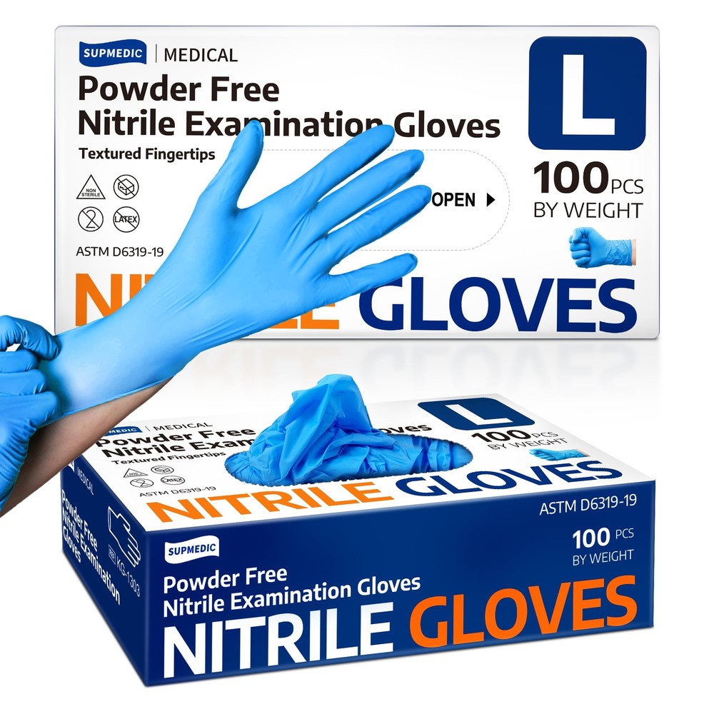 Supmedic Latex-Free Nitrile Exam Gloves Powder-Free Food Safe for Cooking and Medical Use