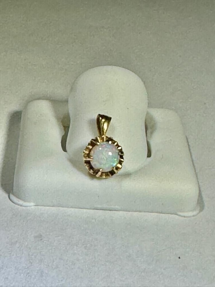 Vintage Pendant Round Lab Created White Opal Set In 14K Yellow Gold plated