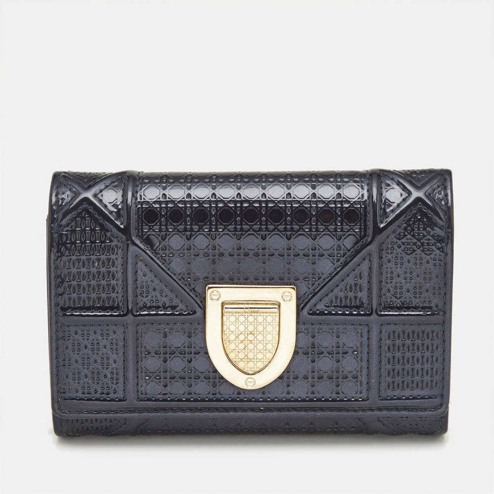 Dior Blue Patent Leather Diorama Trifold Wallet