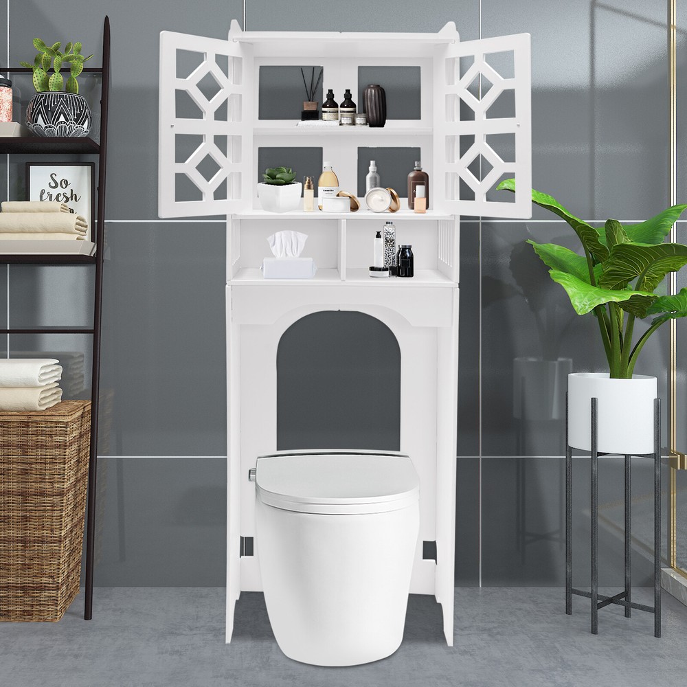 4-Tier Over-The-Toilet Storage Cabinet with Raised Legs for Bathroom Organization