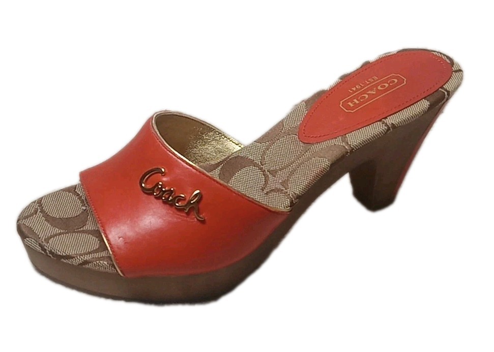 Coach Orange Leather Signature Logo Sandals Size 7.5