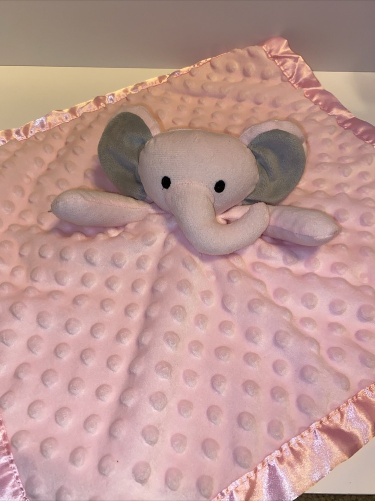 Pro Goleem Elephant Pink Plush Lovey Baby Security Blanket 16” Satin  Minky Dots