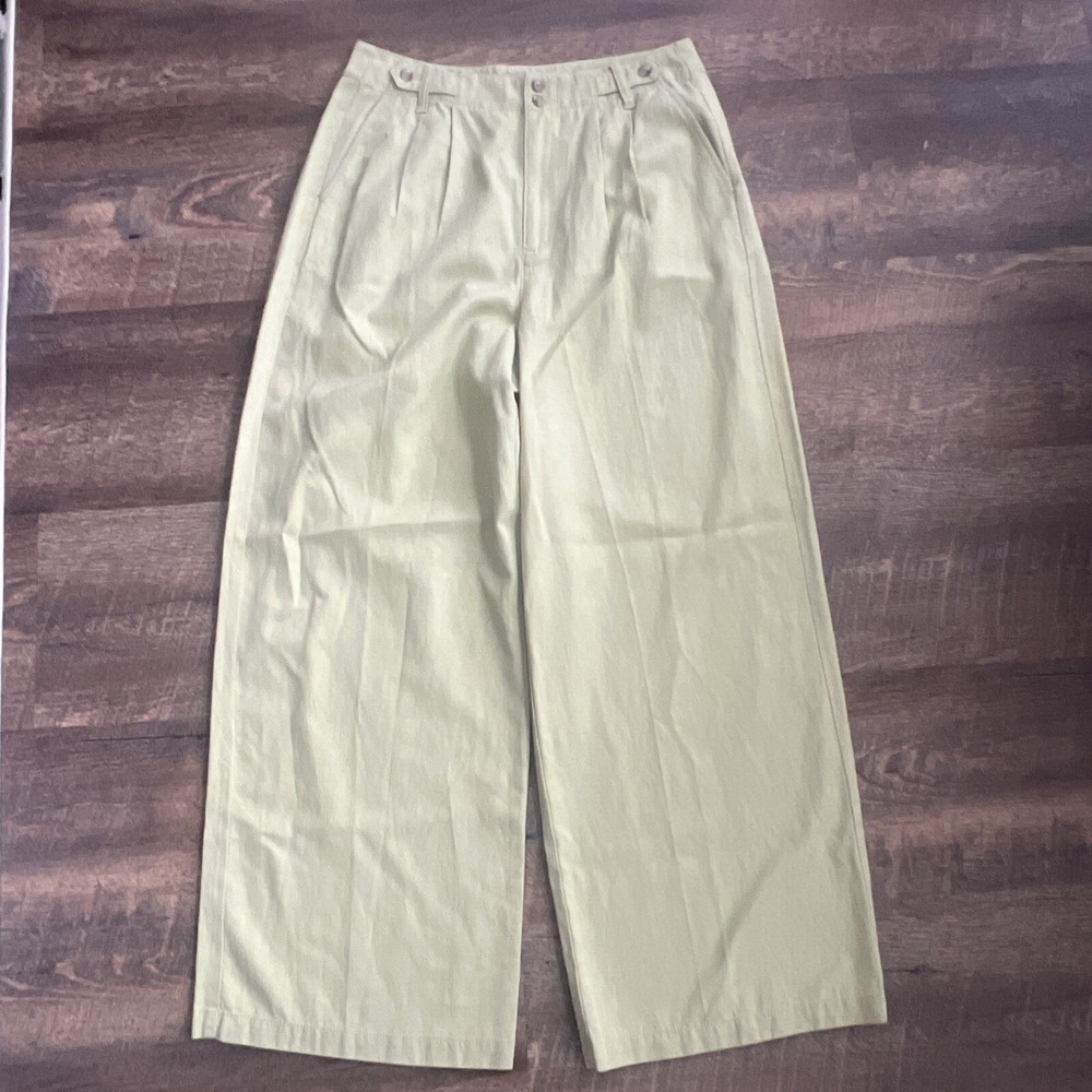 Madewell Women's Harlow Wide Leg Linen Blend Pants Pale Green Size 10