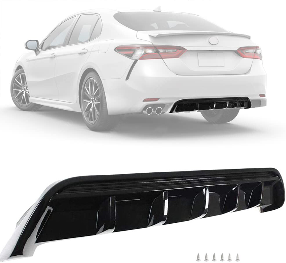 For 2018-2022 Toyota Camry SE XSE GT Shark Fin Glossy Black Rear Bumper Diffuser