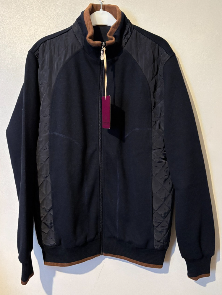 Mens Quilted Sweater Jacket Nabeel & Aqeel Pockets Fully Lined L BNWT Navy/Brown