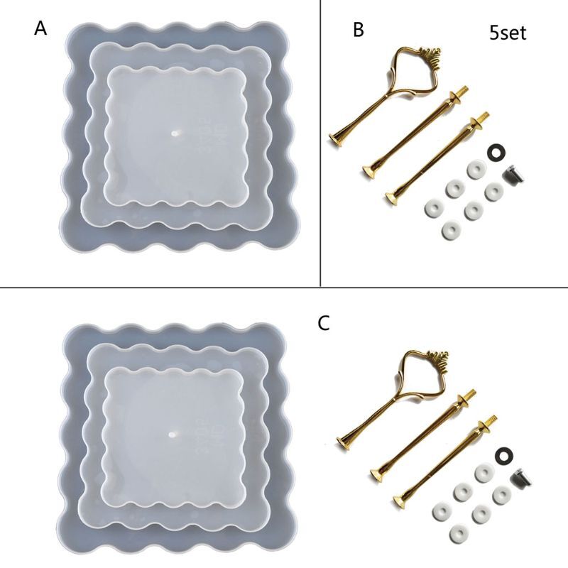 3-Tier Square Silicone Resin Candy Dish Mold for Home Decor & Craft Gifts