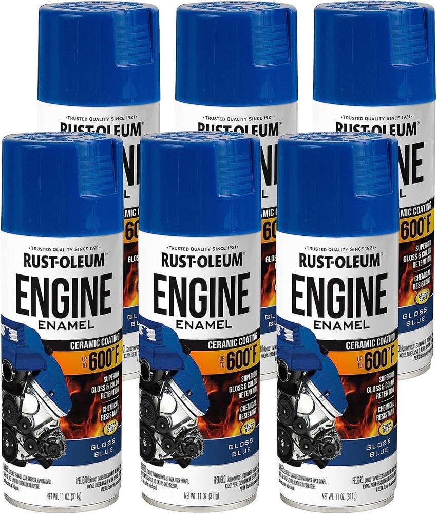 Rust-Oleum 11oz Gloss Blue Engine Enamel Spray Paint 6 Pack Heat Resistant 600°F