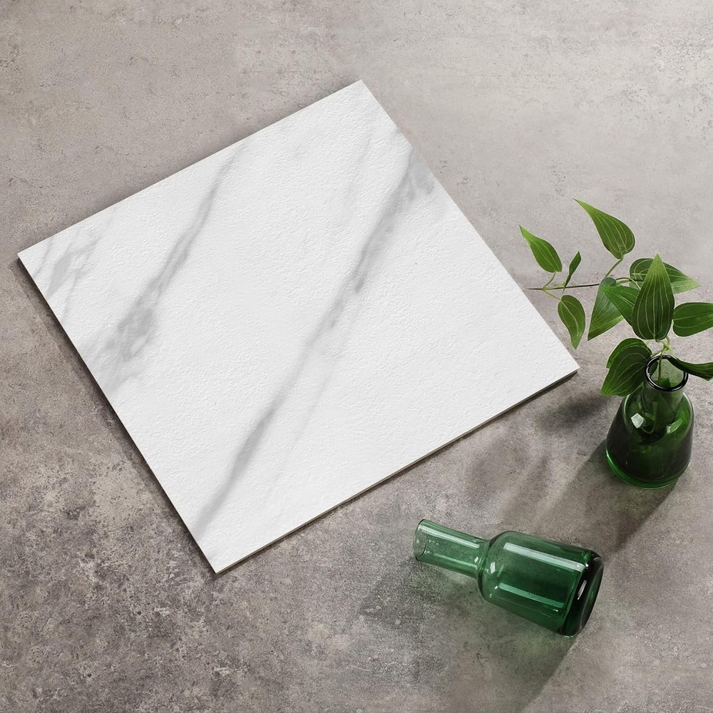 Self-Adhesive Marble Look Bathroom Floor Tiles 12x12 Waterproof White