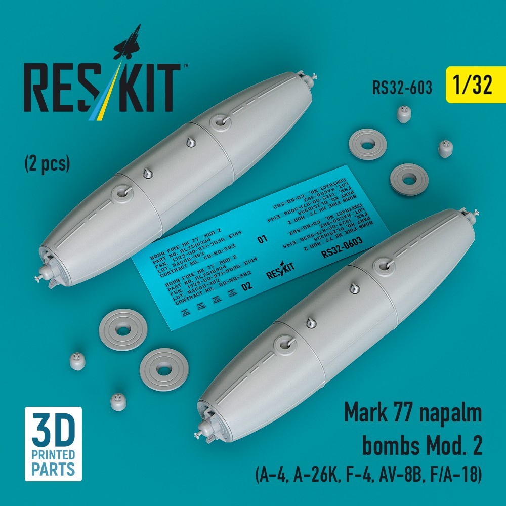 Aircraft Weapons Mk-77 Napalm Bombs Mod.2 2pcs 1/32 Scale Resin ResKit RS32-0603