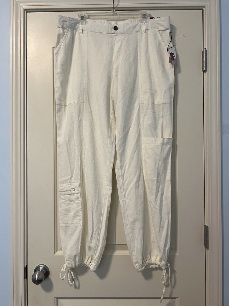 Sincerely Jules White Linen Blend Pull On Joggers Size XL