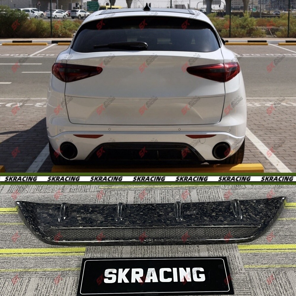 Real Carbon Fiber Rear Diffuser Bumper Lip Body Kit For Alfa Romeo Stelvio 17-21