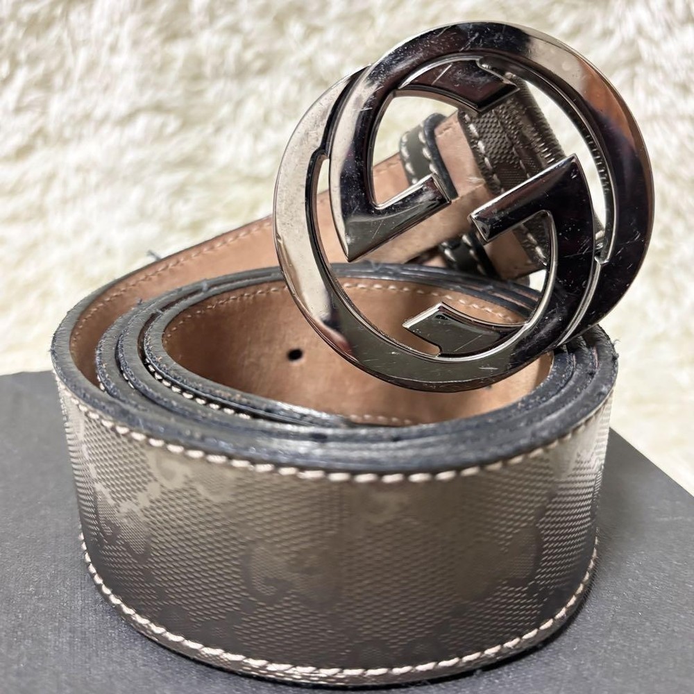 Gucci GG Silver Logo Buckle Genuine Leather Belt from Japan