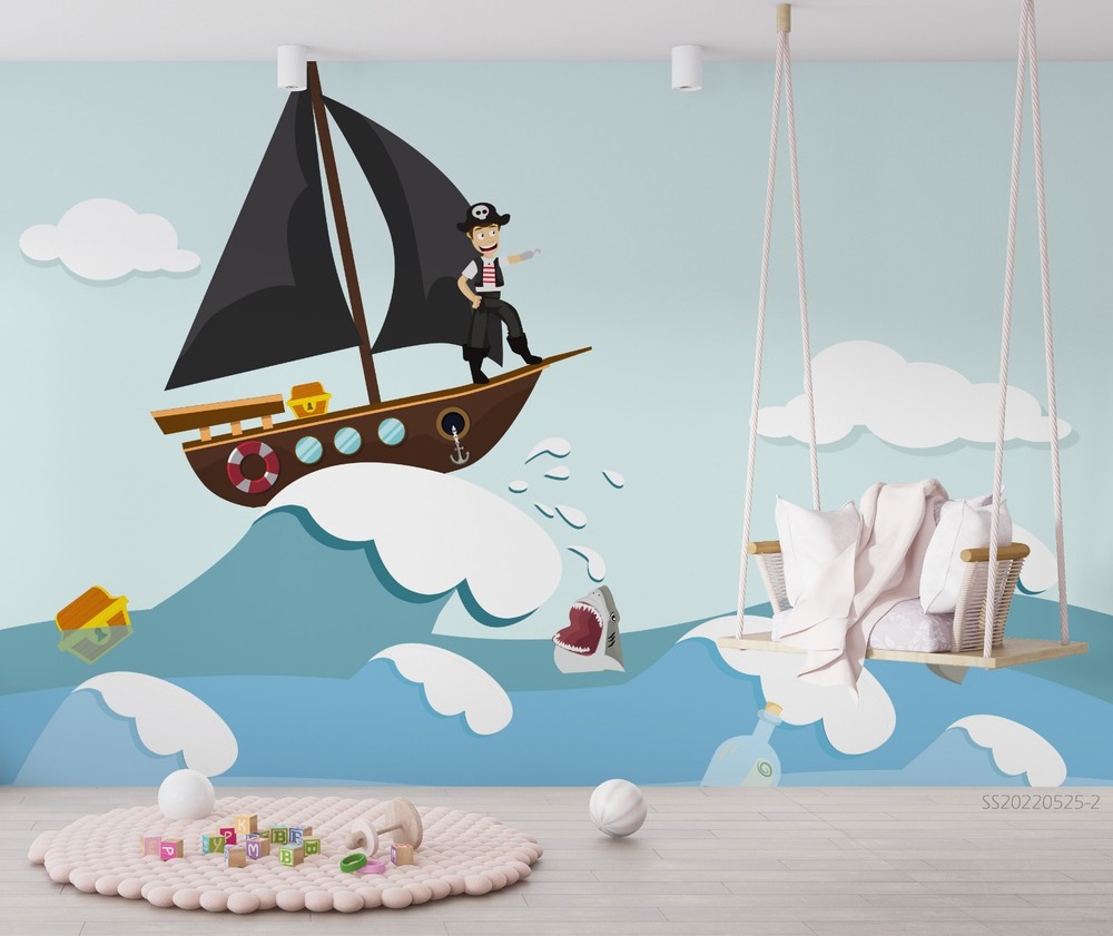 3D Ocean Pirate Ship Illustration Wall Murals Wallpaper Murals Wall Sticker