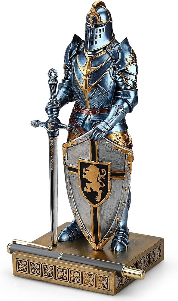 Blue Resin Knight Mobile Stand - Elegant Ornament & Paperweight for Home/Office