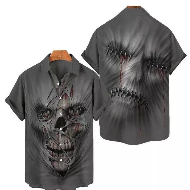 Devil Skull Art Hip Hop 3D Print Unisex Hawaiian Button Up Shirt Lapel Top
