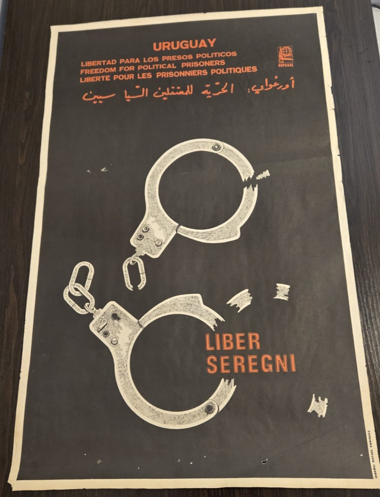 ORIGINAL OSPAAAL Cuban Political Poster FREE POLITICAL PRISONERS OF URUGUAY 1980