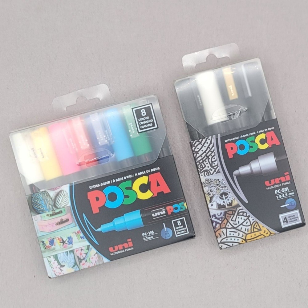 Uni Posca Paint Marker Bundle PC-1M 8 Pack Extra Fine & PC-5M 4 Pack Metallic