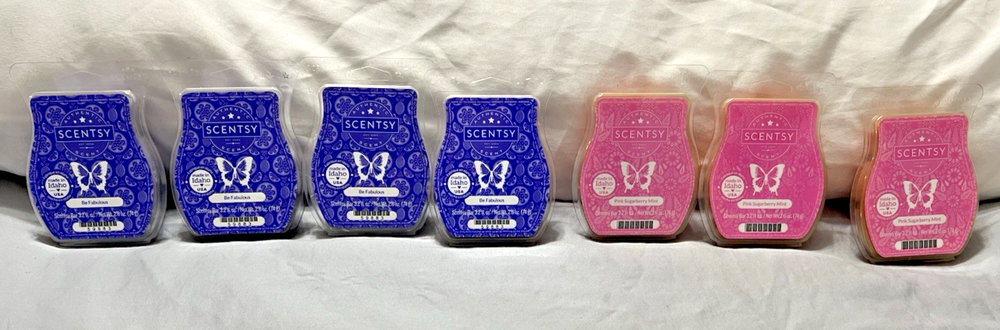 Lot of 7 Scentsy Wax Bars Be Fabulous Pink Sugarberry Mint Mixed 3.2 OZ