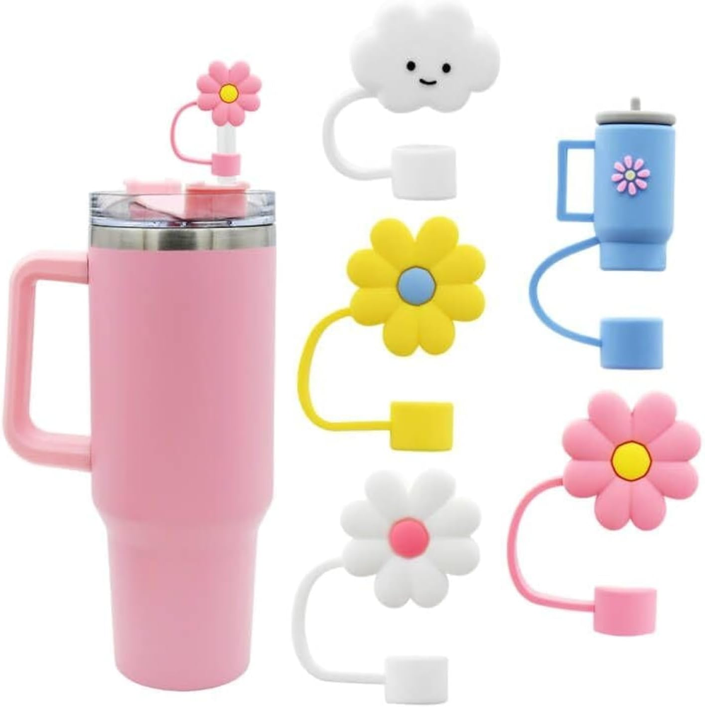 Flower Straw Cover Cap for Stanley Cup Silicone Straw Topper Compatible with 30&
