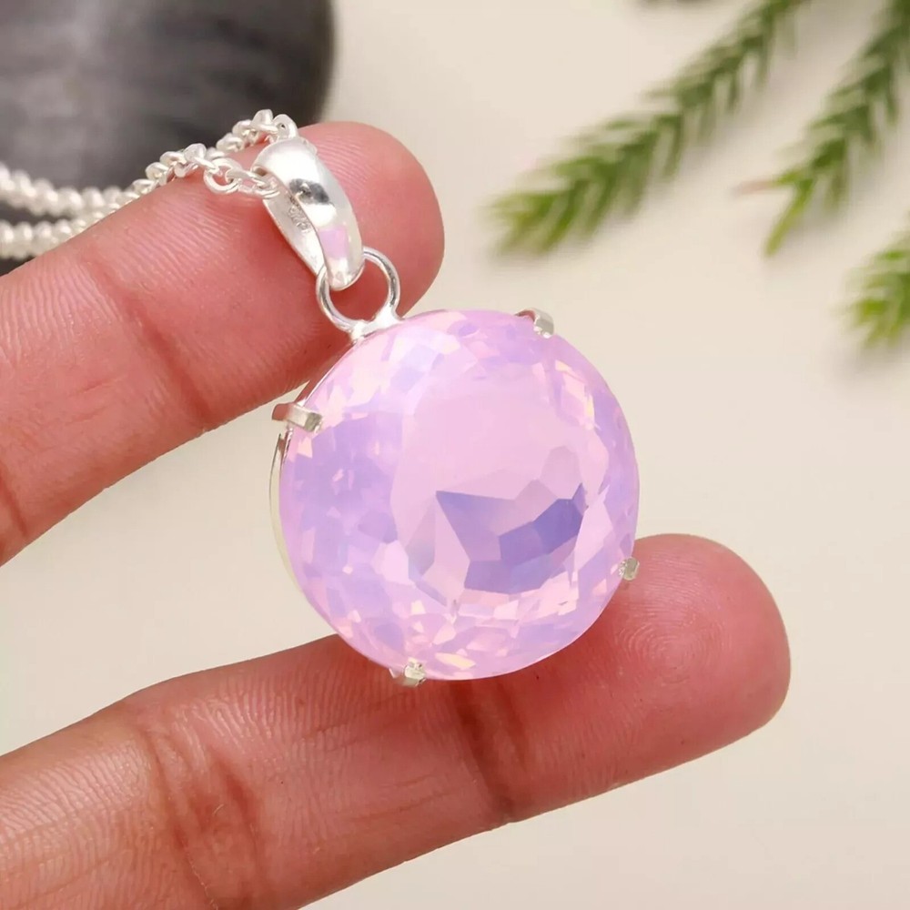 Certified 90.90 Ct Natural Opal Round Cut 925 Solid Silver Pendant Gemstone