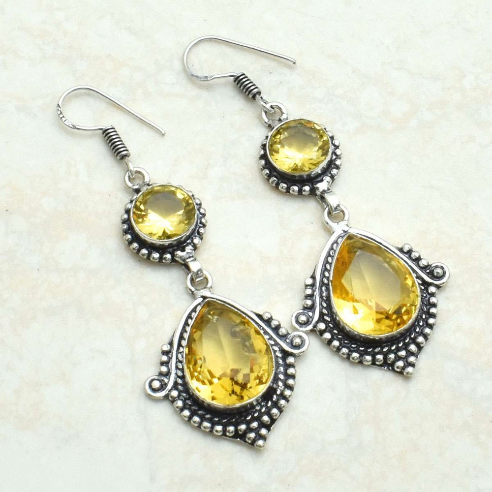 Citrine Gemstone Handcrafted Drop Dangle Earrings for Women AE-10124