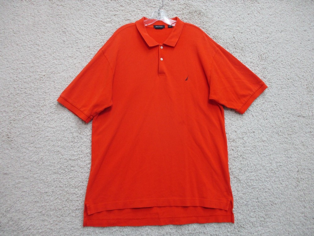 Nautica Polo Shirt 2XL XXL Orange Classic Fit Sailing Logo Rugby Cotton Mens J25