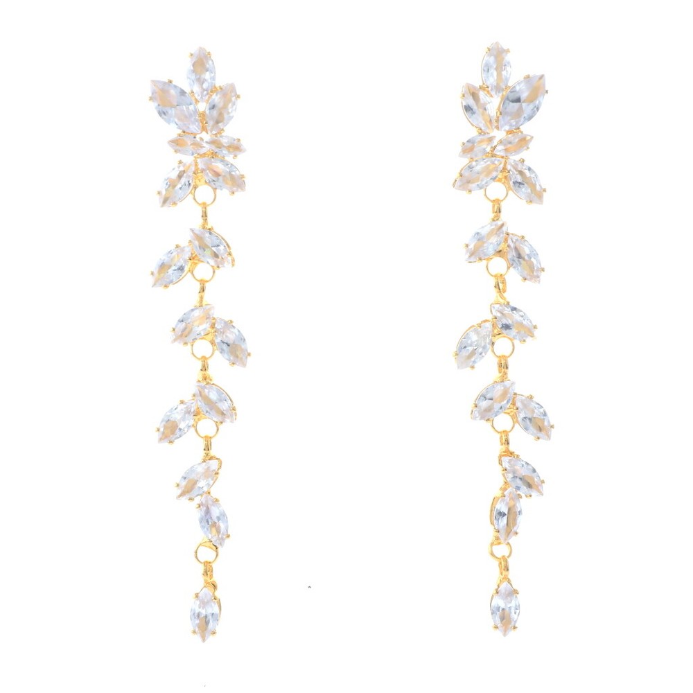 Gold Tone Metal Cubic Zirconia Dangle Post Earrings ESE8900-GCL