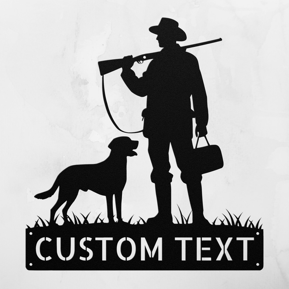 Personalized Hunter with Dog Metal Sign Custom Decor Gift for Hunting Lovers