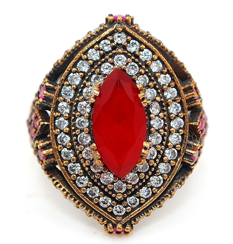 Ottoman Empire 4CT Fire Garnet Topaz 925 Sterling Silver Ring Size 8 H1-8