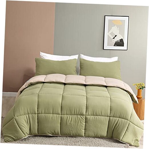 All Season Reversible Down Alternative Comforter  Queen Moss Green/Light Brown