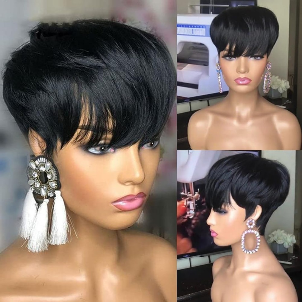 Pixie Cut Wig Human Hair Short Glueless Layered Black Wigs for Black Women