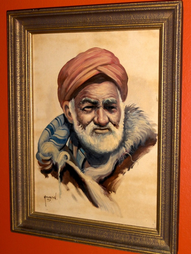 VINTAGE Man Portrait Signed Kazarian Hand Painted Oil on Canvas Art Gallery Iran