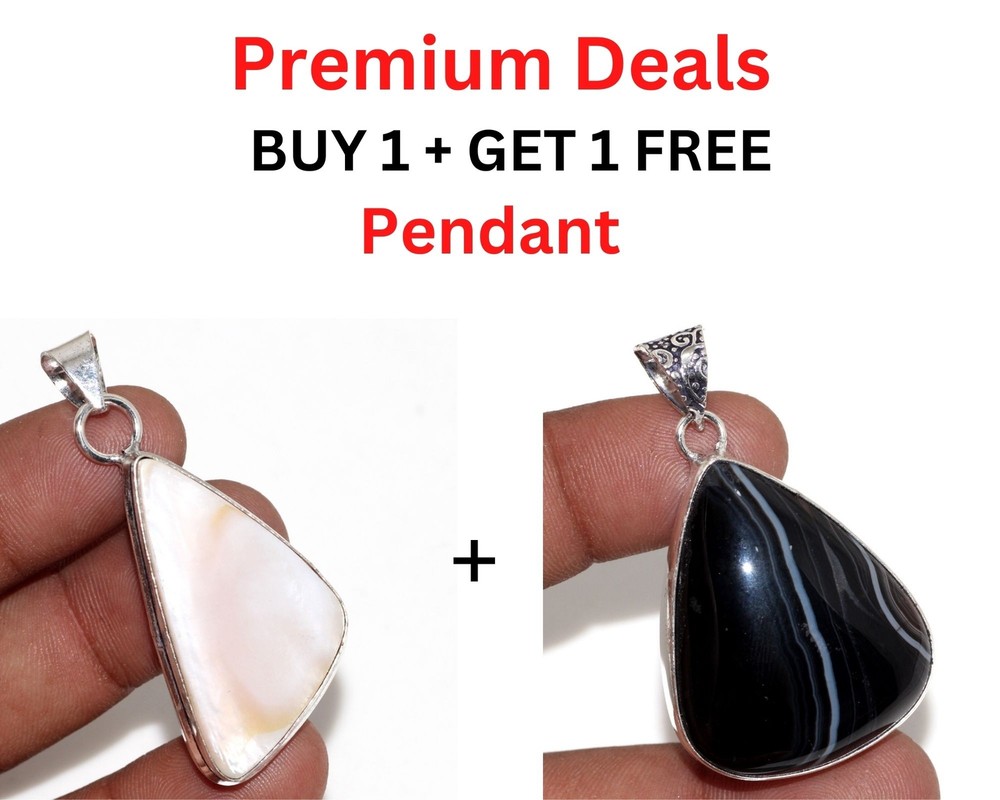 Mother Of Pearl Banded Black Onyx Pendant Set 2|2