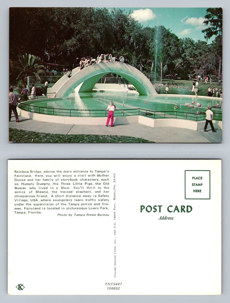 Vintage Tampa FL Fairyland Rainbow Bridge Scene Postcard