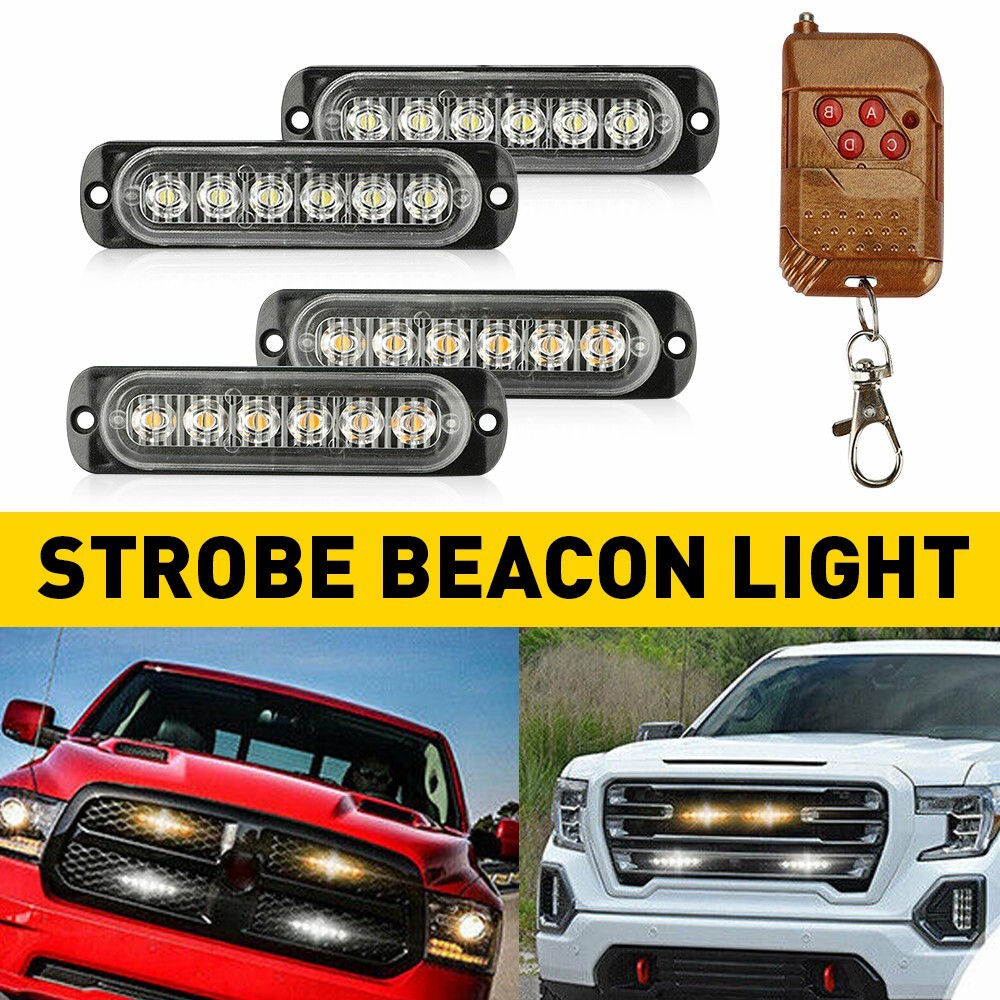4X Amber/White Warning Quality Hazard Beacon Dash Strobe Light Bar Foglights M