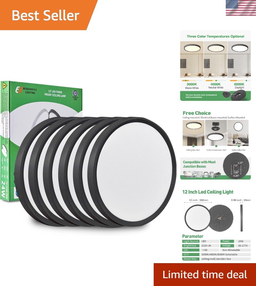 12 Inch LED Flush Mount Ceiling Light 6PK, , 2520LM, 3000K/4000K/6000K CCT Se...